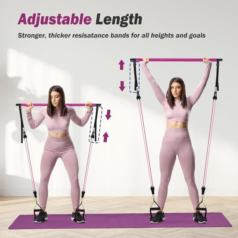 Alongsong Pilates Bar Kit with Resistance Bands, Portable Home Workout Equipment with Timer for Full Body Exercise Fitness Equipment Yoga Pilates Bar Kit for Men Women