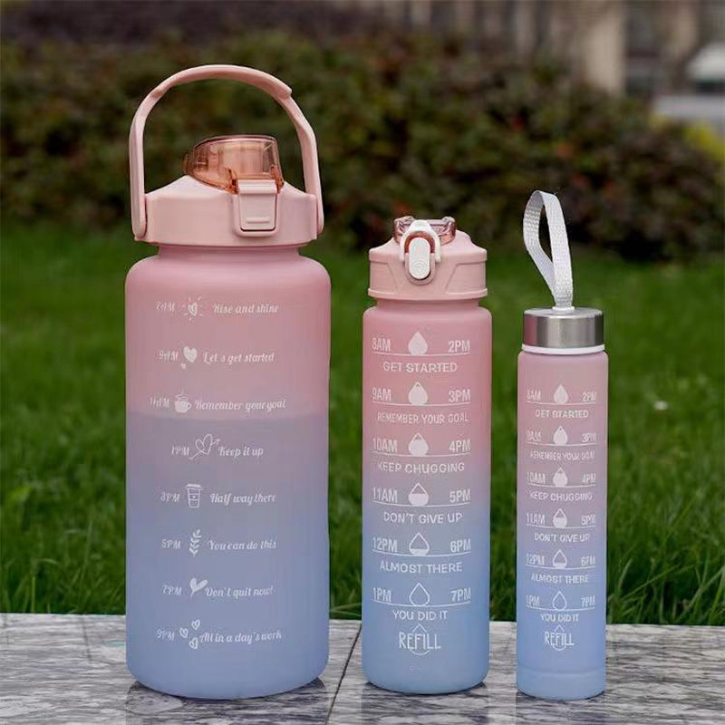 Home Life Spring Travel Multi-Size Gradient Waterbottles, 3Pcs/Set Leakproof Large Capacity Sports Drinking Cup with Straw & Strap Drinkware Tumbler