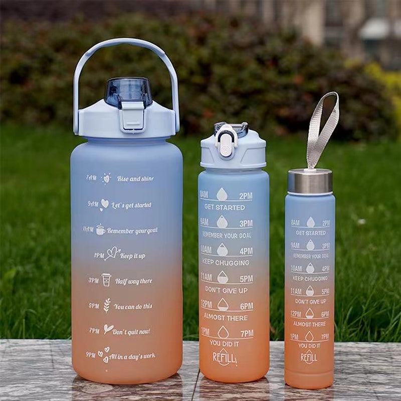 Home Life Spring Travel Multi-Size Gradient Waterbottles, 3Pcs/Set Leakproof Large Capacity Sports Drinking Cup with Straw & Strap Drinkware Tumbler