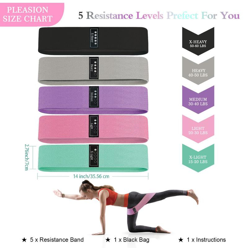 Fabric Resistance Bands for Working Out,5 Colours for Women&Men, Cloth Workout Bands Resistance Loop Exercise Bands for Legs Butt at Home Fitness, Yoga, Pilates