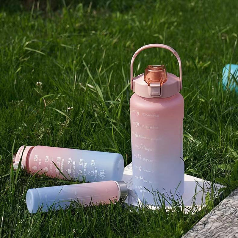 Home Life Spring Travel Multi-Size Gradient Waterbottles, 3Pcs/Set Leakproof Large Capacity Sports Drinking Cup with Straw & Strap Drinkware Tumbler