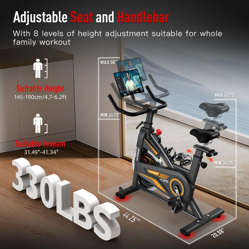 HARISON Magnetic/Brake Pad Exercise Bike with Bluetooth, Stationary Bikes for Home with Tablet Holder & Comfortable Seat Cushion, 330Lbs Capacity