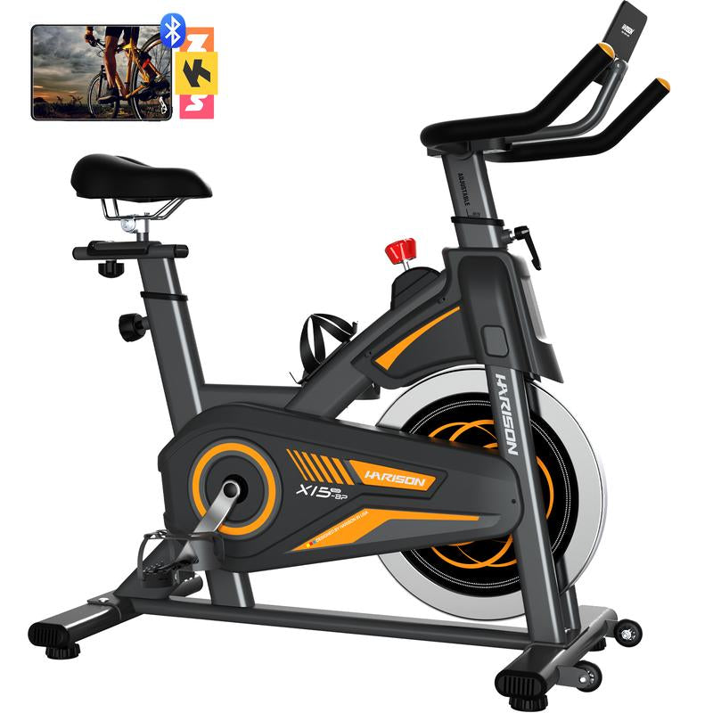 HARISON Magnetic/Brake Pad Exercise Bike with Bluetooth, Stationary Bikes for Home with Tablet Holder & Comfortable Seat Cushion, 330Lbs Capacity