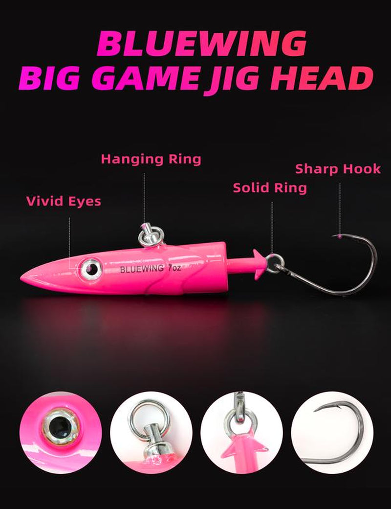 BLUEWING Big Game Swing Hook Jig Head with High Strength Stainless Steel Ball Bearing Swivel and High Carbon Steel Hook 1Pc Saltwater Fishing Lures Lead Head Fishing Jig